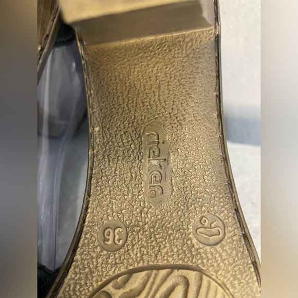 Rieker Sandals Antistress Woven Leather Black Easy close Open Toe Block Heel - Picture 7 of 13